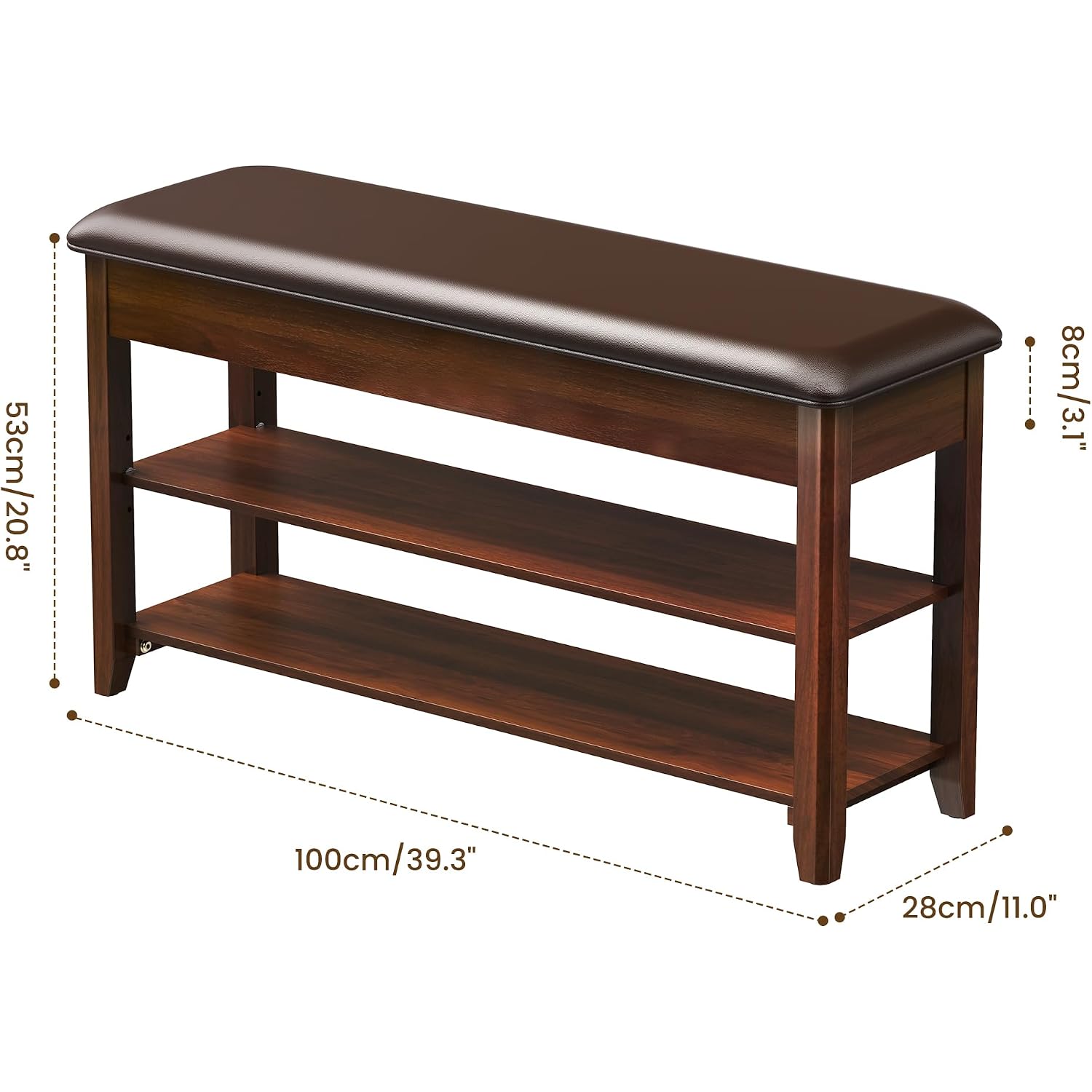 Lbt Shoe Bench With Storage, Solid Rubberwood Shoe Rack Bench For Entryway | Adjustable 6.3" Shelf Fits High-Top Shoes & Boots, Hidden Storage Compartment, Cushion Seat, Stay-Open Hinge, Walnut