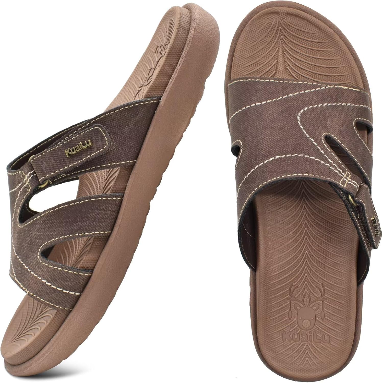 Kuailu Womens Fashion Orthotic Slides Ladies Athletic Yoga Mat Memory Foam Walking Sandals Thick Cushion Recovery Summer Beach Slippers Comfortable Plantar Fasciitis Arch Support