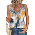 OFEEFAN Tank Top for Women Loose Fit Sleeveless Shirts V Neck Summer Clothes Ruched Women's Tees and Tanks Curved Hem