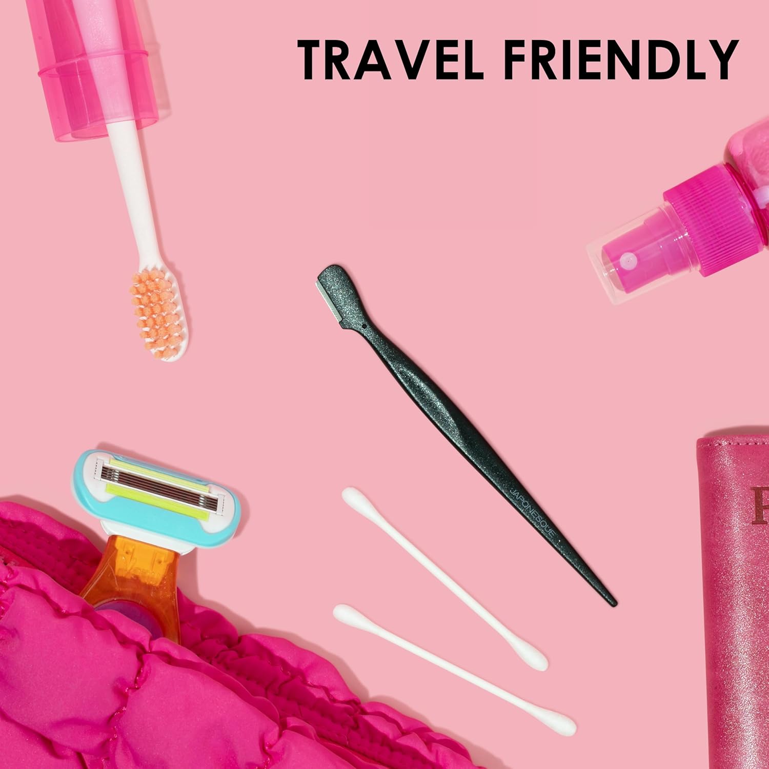 Japonesque Eyebrow Razor with Ultra-Sharp Stainless Steel Blades, for Removal of Facial Hair on Women. Also acts as a Dermaplane Razor to Remove Peach Fuzz & Exfoliate the face -Travel Cap Included