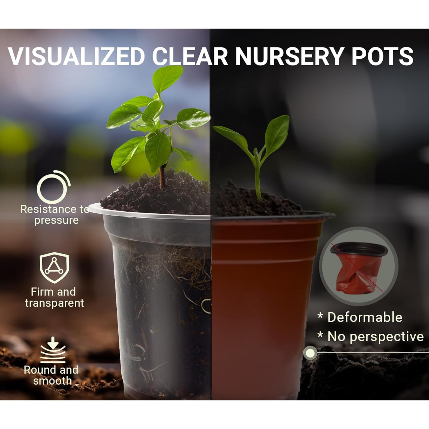 30 Pack Clear Nursery Plant Pots, 3.5/4/5 In With Drainage Holes, 20 Labels | High Transparency (Clear View Of Root Growth), Variety Pack, Good Drainage, 20 Pack Easy-Id Plant Labels