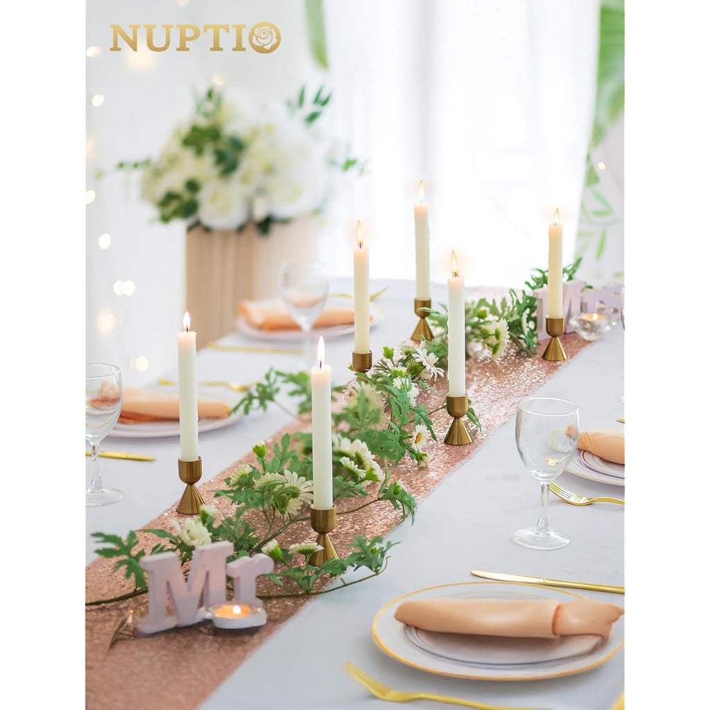 NUPTIO Candle Stick Candle Holder: Set of 4 Gold Aluminium Candlestick Holders - Brass Taper Candleholder for Fall Thanksgiving Christmas Table Fireplace Decoration