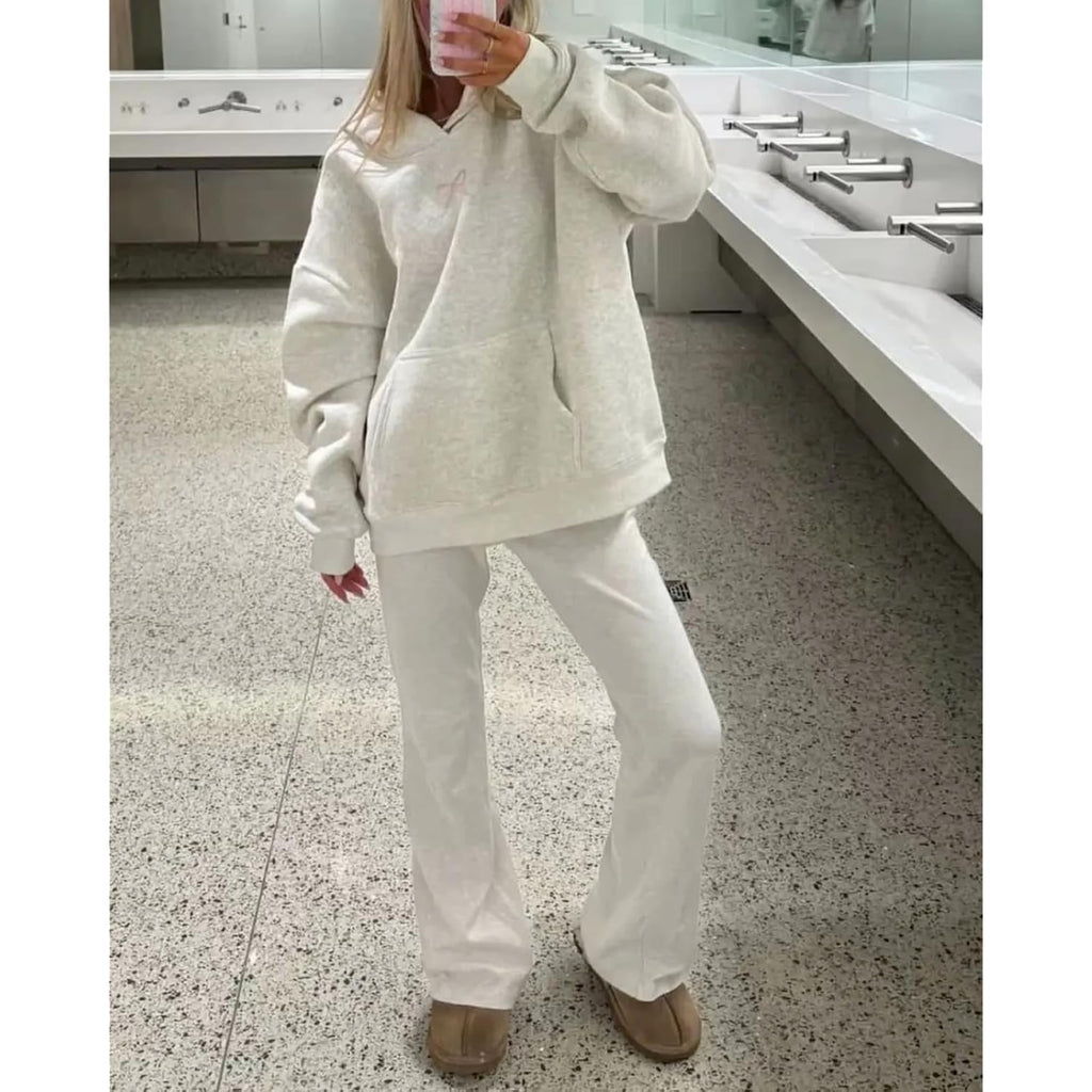 Women Bow Embroidery Hoodie Teen Girls Cute Graphic Hooded Loose Preppy Y2K Long Sleeve Pullover Hoodie Tops
