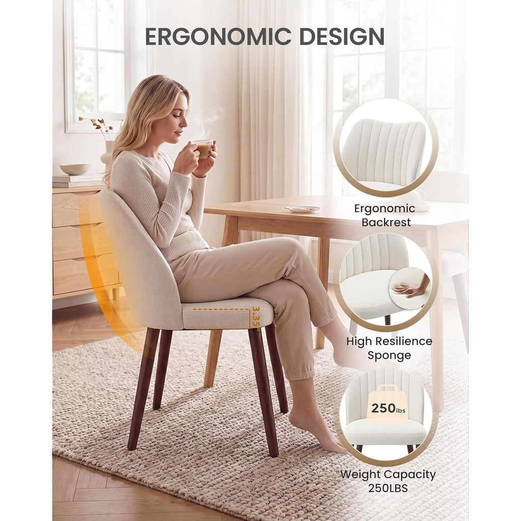 Upholstered Dining Chairs Set Of 4, Farmhouse Fabric Kitchen Chairs With Solid Wood Legs, Modern Dining Room Chairs For Restaurant & Cafe, Beige