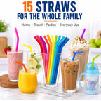 Reusable Silicone Straws For Tumblers, Smoothies & Kids Drinks – 15 Pack Flexible Bpa-Free Drinking Straws With 2 Cleaning Brushes – Soft On Teeth & Lips – Fits 20Oz & 30Oz Tumblers