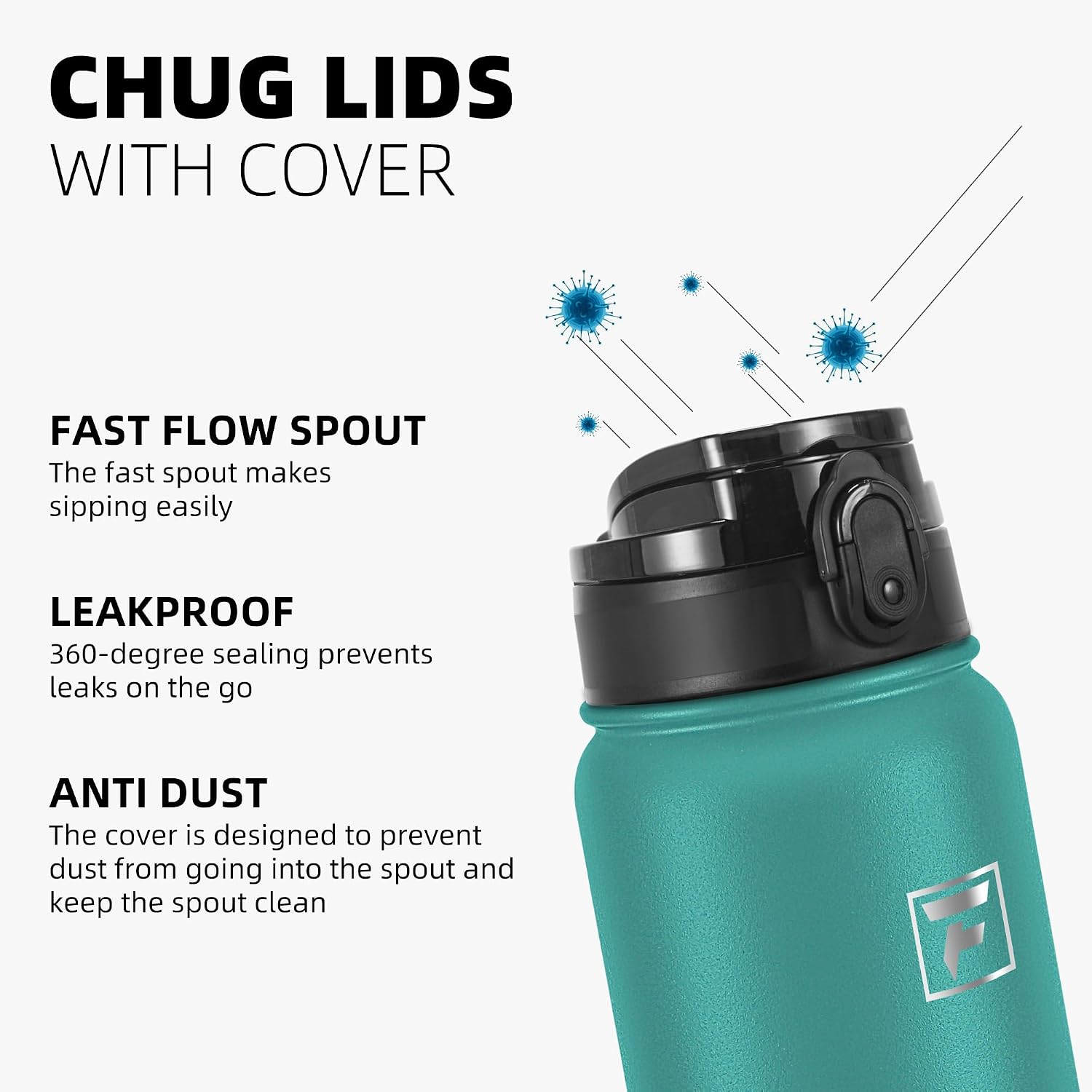 Fanhaw 20 Oz Insulated Stainless Steel Water Bottle With Anti-Dust Chug Lid, Leakproof Vacuum Metal Everyday Use Bottle For Kids, Teens & Adults, Back To School Essentials (Green Blue)