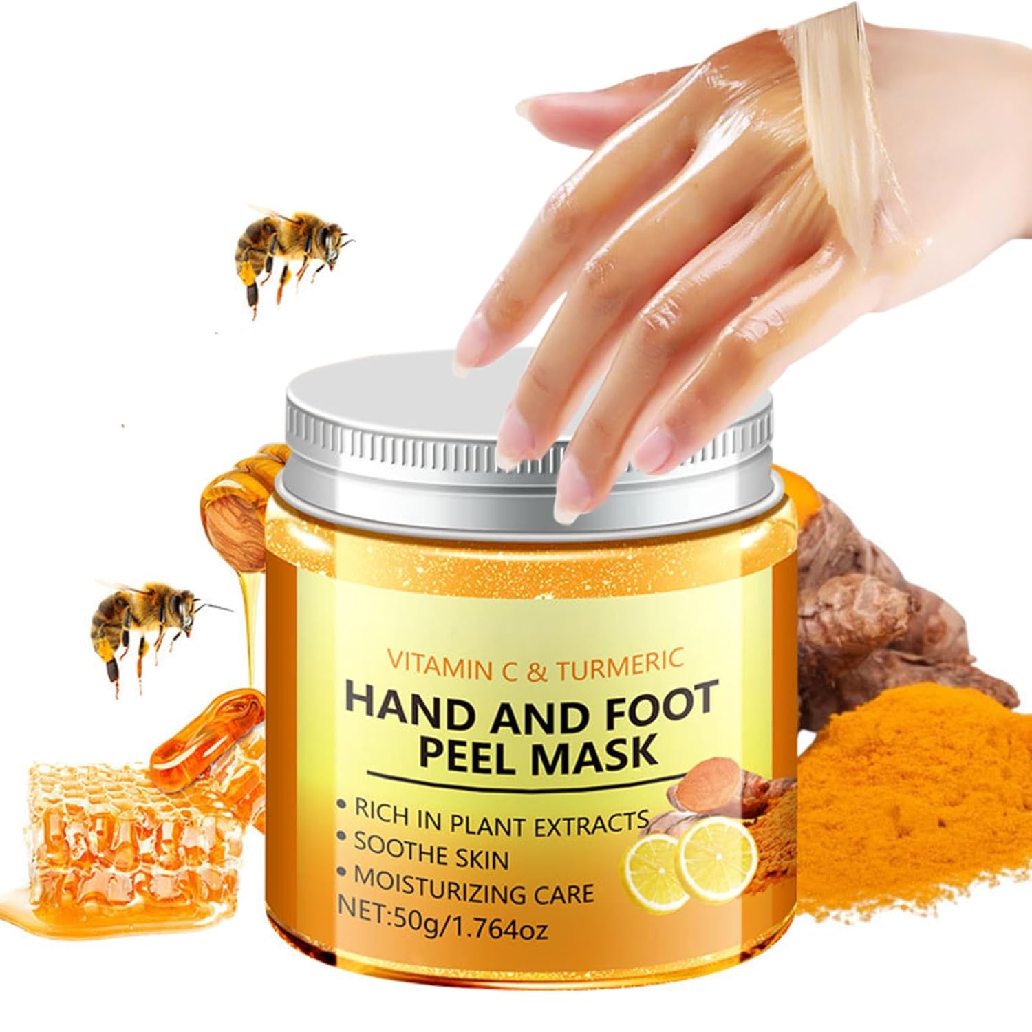 Turmeric Hand and Foot Peel Mask- Moisturizing Hydrating Nourishing Exfoliating Hand Film Hands Care Paraffin with Vitamin C & Turmeric - 1.76 Oz