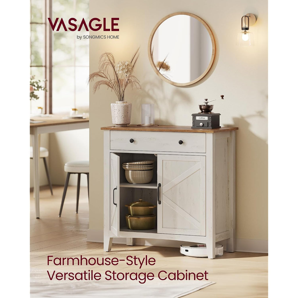 Vasagle Liry Collection - Buffet Cabinet, Coffee Bar Cabinet With A Drawer, Adjustable Shelf, Sideboard Storage With Cable Hole, Drawer Divider, Rustic White And Honey Brown Ubbk341W01V1S