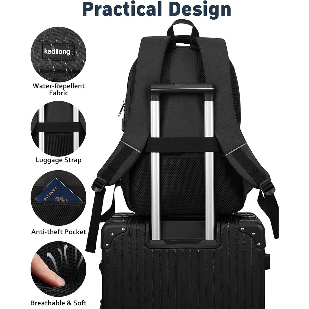 Kadilong School Backpacks For Teen Boys Laptop Backpack Men,Bookbag College Computer Bag With Usb Charging Port For Work Business Middle High School Student,Black