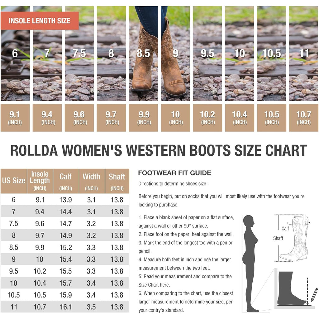 Hisea Rollda Cowboy Boots For Women, Cowgirl Boots, Comfortable Western Boots With Pointed Toe Stitched Embroidery For Country Concert Dancing Wedding Traveling Daily Outfits