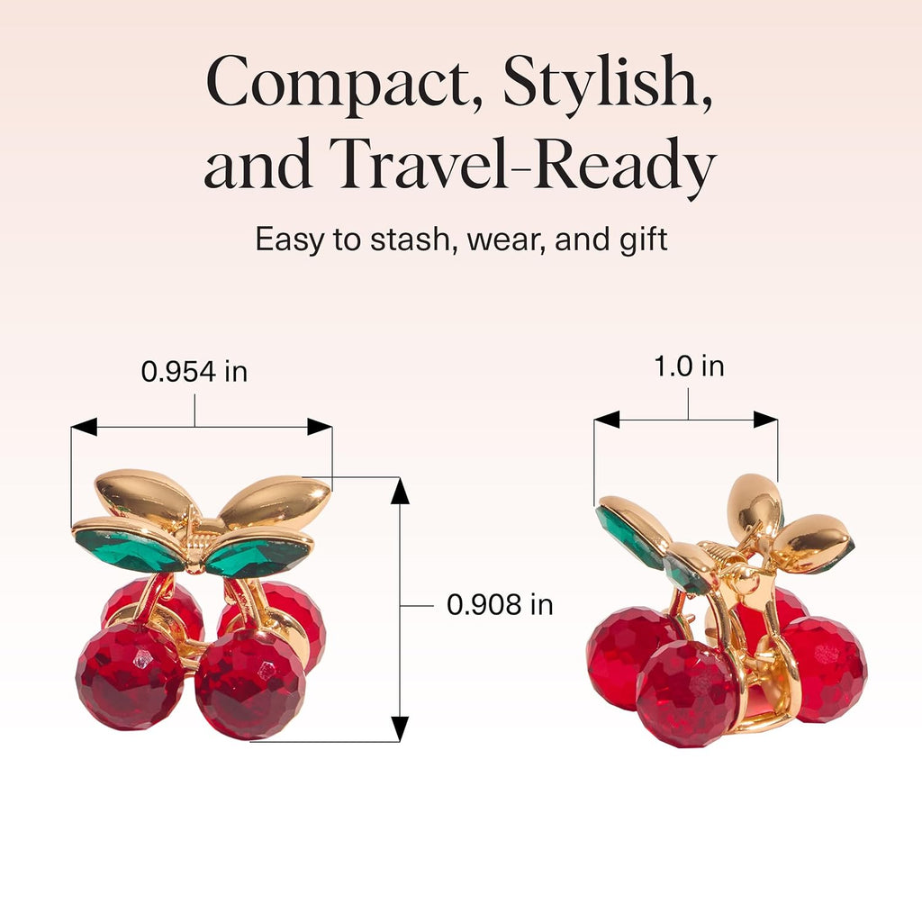 Kitsch Cherry Small Hair Clips For Women – Rhinestones Small Claw Clips | Electroplated Metal Springs And Anti-Rust Finish | Strong Hold For Updo And Cute Half Up Styles - 2Pcs