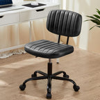 Sweetcrispy Small Office Desk Chair, Armless Pu Leather With Comfy Lumbar Support, Height Adjustable Rolling Swivel Task For No Arms, For Adult, Student, Bedroom, Home, Vanity, Black