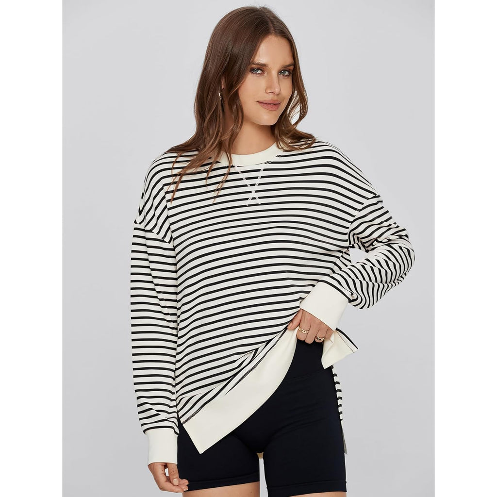 Women's Long Sleeve Crewneck Sweatshirt Lightweight Basic Soft Loose Pullover Sweatshirts