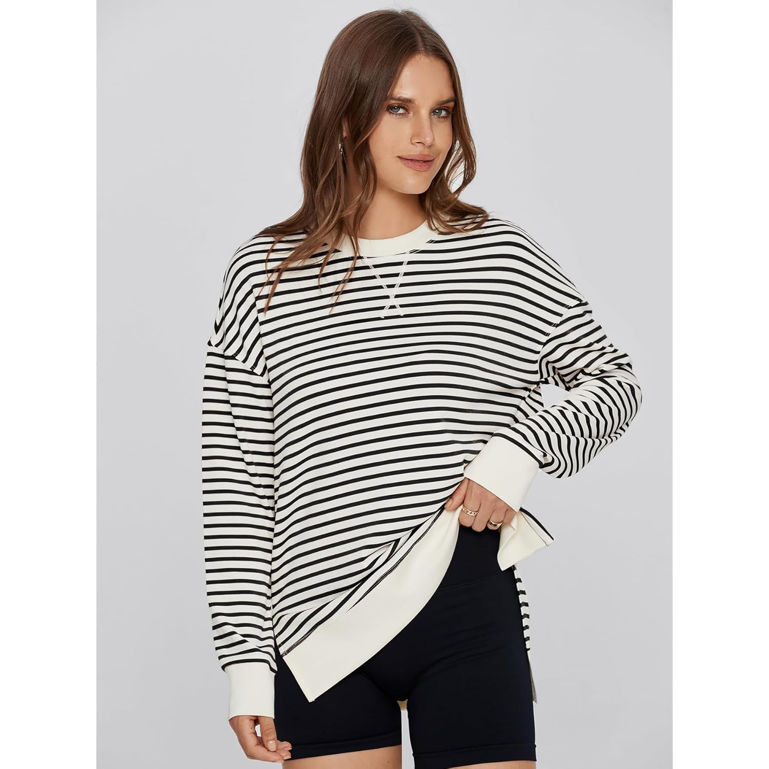Women's Long Sleeve Crewneck Sweatshirt Lightweight Basic Soft Loose Pullover Sweatshirts