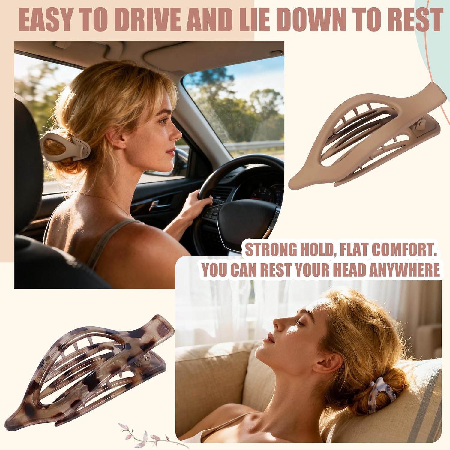 Flat Hair Clips For Women - 6 Pcs French Flat Claw Clips Medium Hair Clips For Girls Large Hair Claw Clips For Thick Or Thin Hair Strong Hold No Slip Hair Accessories For Women (Transparent)