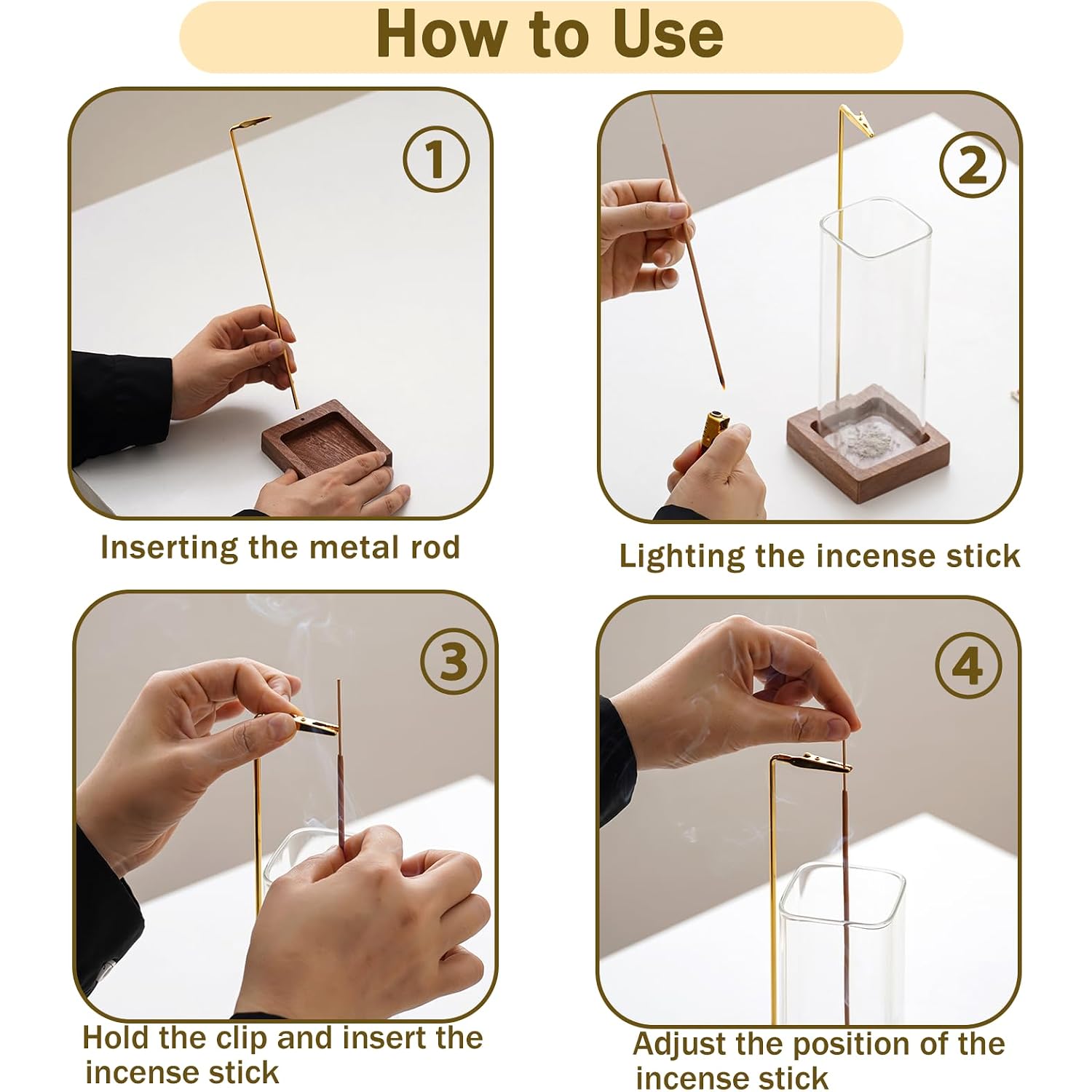 Ceremony Incense Holder, Wooden Incense Holder For Sticks With Glass Ash Catcher, Anti-Ash Incense Burner With 20 Incense Sticks And A Ash Brush For Meditation Yoga Spa Room Decor