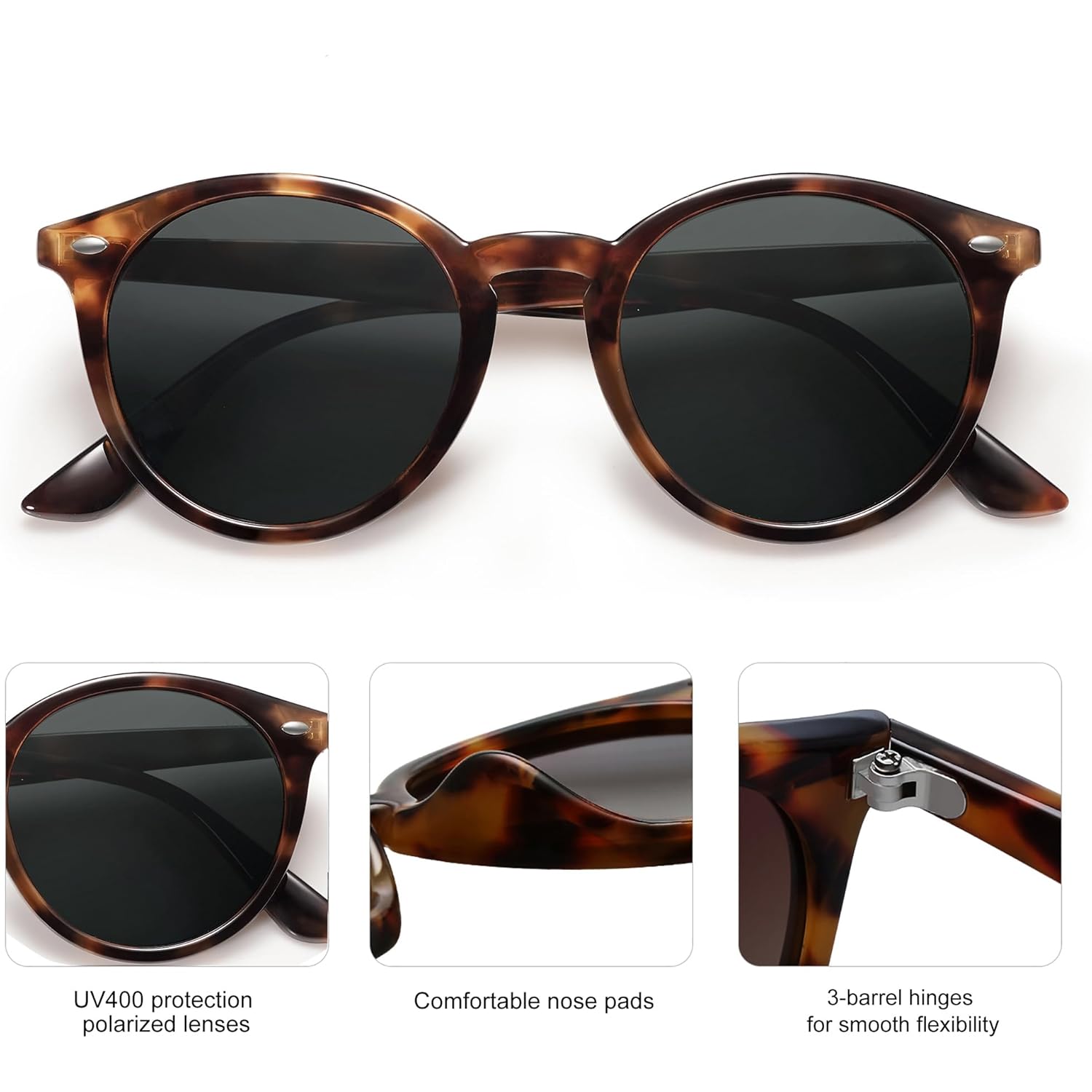 SOJOS Retro Round Polarized Sunglasses for Women Men Classic Vintage Sunnies SJ2069