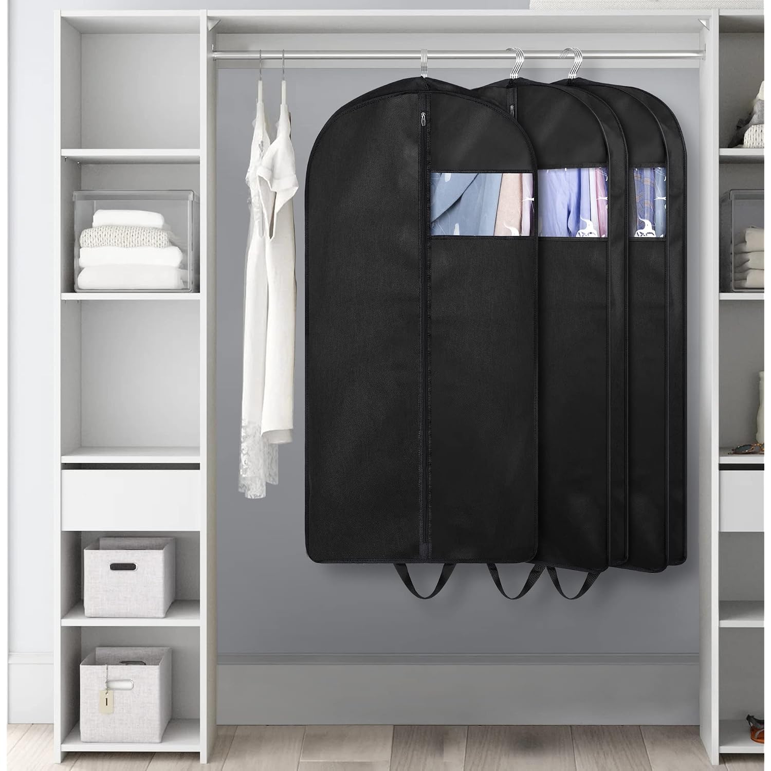 43" Suit Bags For Closet Storage And Travel, Gusseted Hanging Garment Bags For Men Suit Cover With Handles For Clothes, Coats, Jackets, Shirts（3 Packs）
