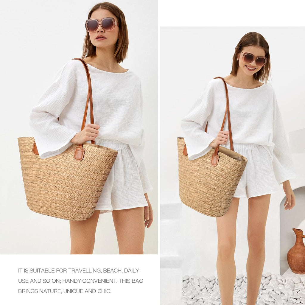 Hommtina Straw Bag Womens Straw Beach Bag Vacation Purse for Summer