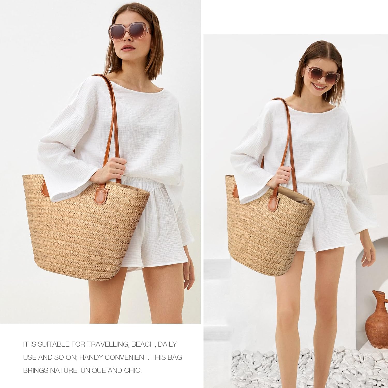Hommtina Straw Bag Womens Straw Beach Bag Vacation Purse for Summer