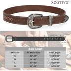 XZQTIVE Women Men Genuine Leather Belt Vintage Ladies Western Belt Engraved Tooled Leather Belt Cowboy Cowgirl Country Belt