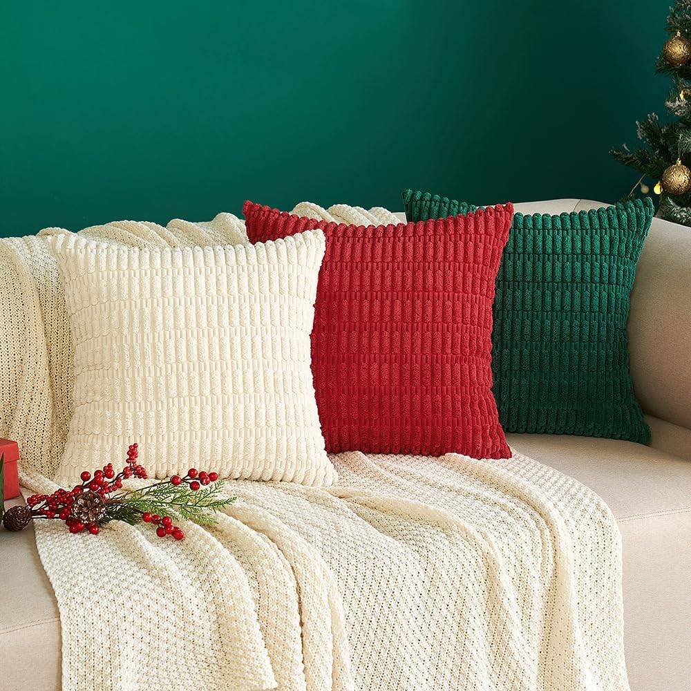 MIULEE Pack of 2 Corduroy Decorative Lumbar Throw Pillow Covers 20x12 Inch Soft Boho Striped Pillow Covers Modern Farmhouse Home Decor for Sofa Living Room Couch Bed Cream White