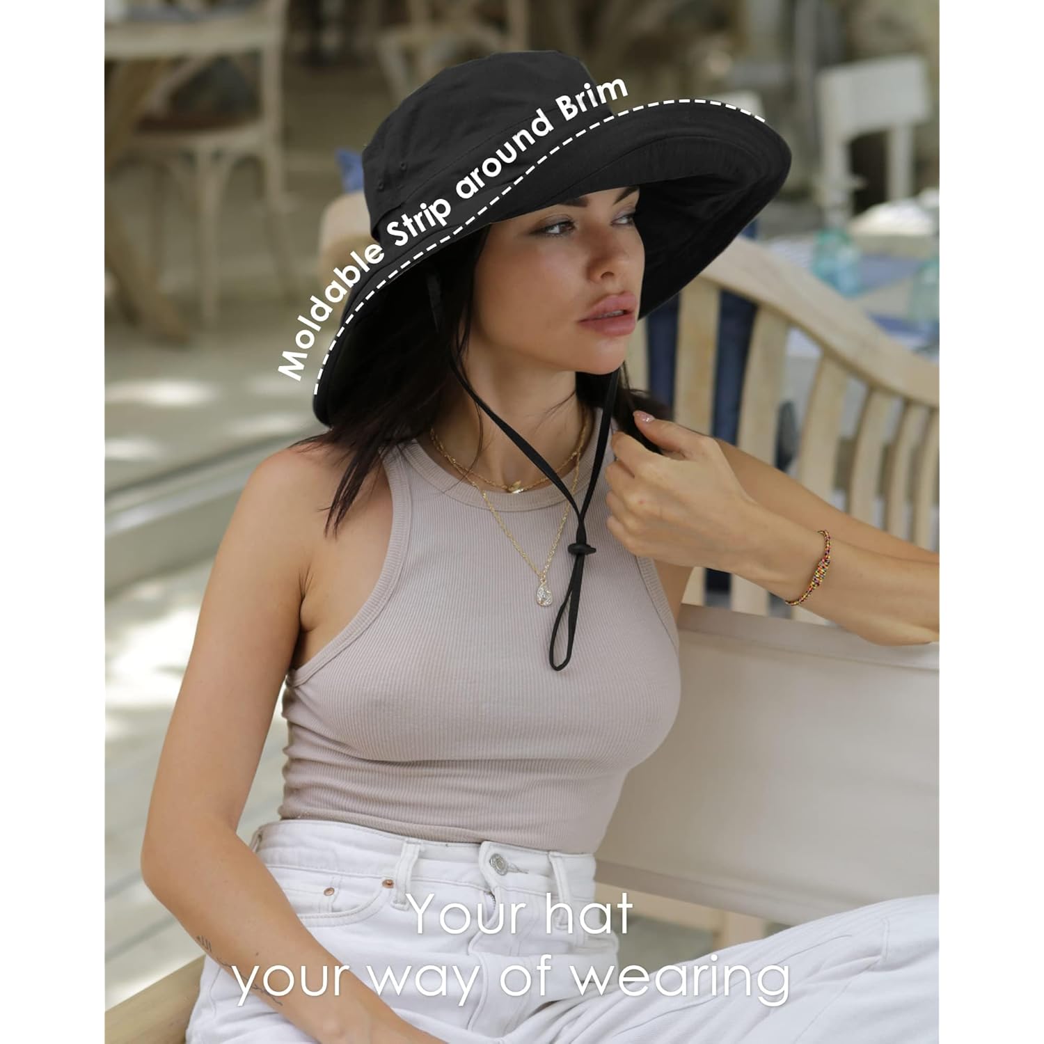 Sun Hats for Women Gardening Hat Wide Brim Ponytail Beach Sun Protection Breathable Cotton Summer Hat with Fold-Up Brim