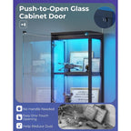 Aodk Display Cabinet With Glass Doors, Glass Display Case With Rgb Led Light, Corner Display Shelf For Collectibles, Black Curio Cabinet For Showcase, Bookcase