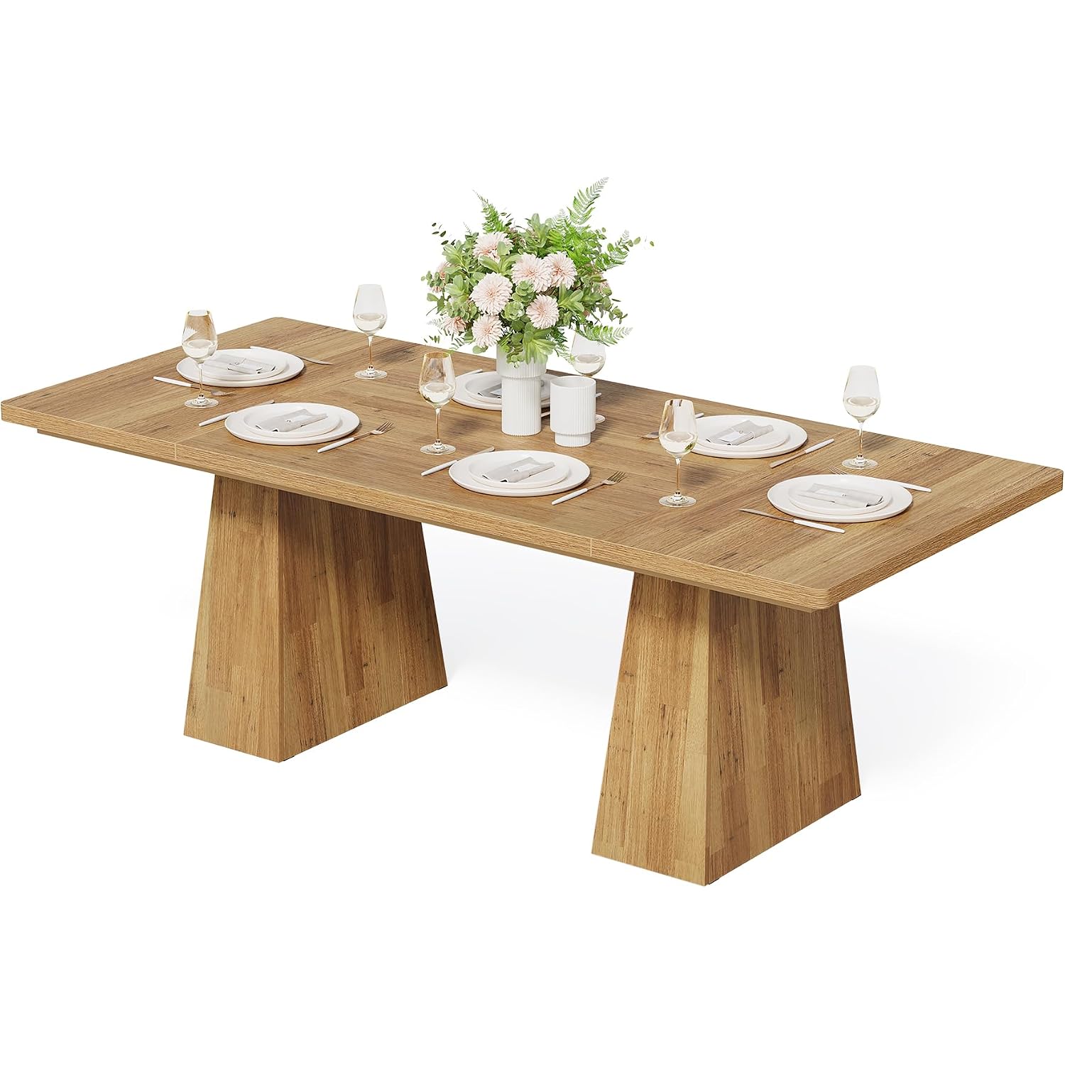 Little Tree Dining Table For 6 People, Wooden Dining Table, Rectangle Table With Heavy Duty Legs, Modern Dining Table For Kitchen, Dining Room, Light Brown