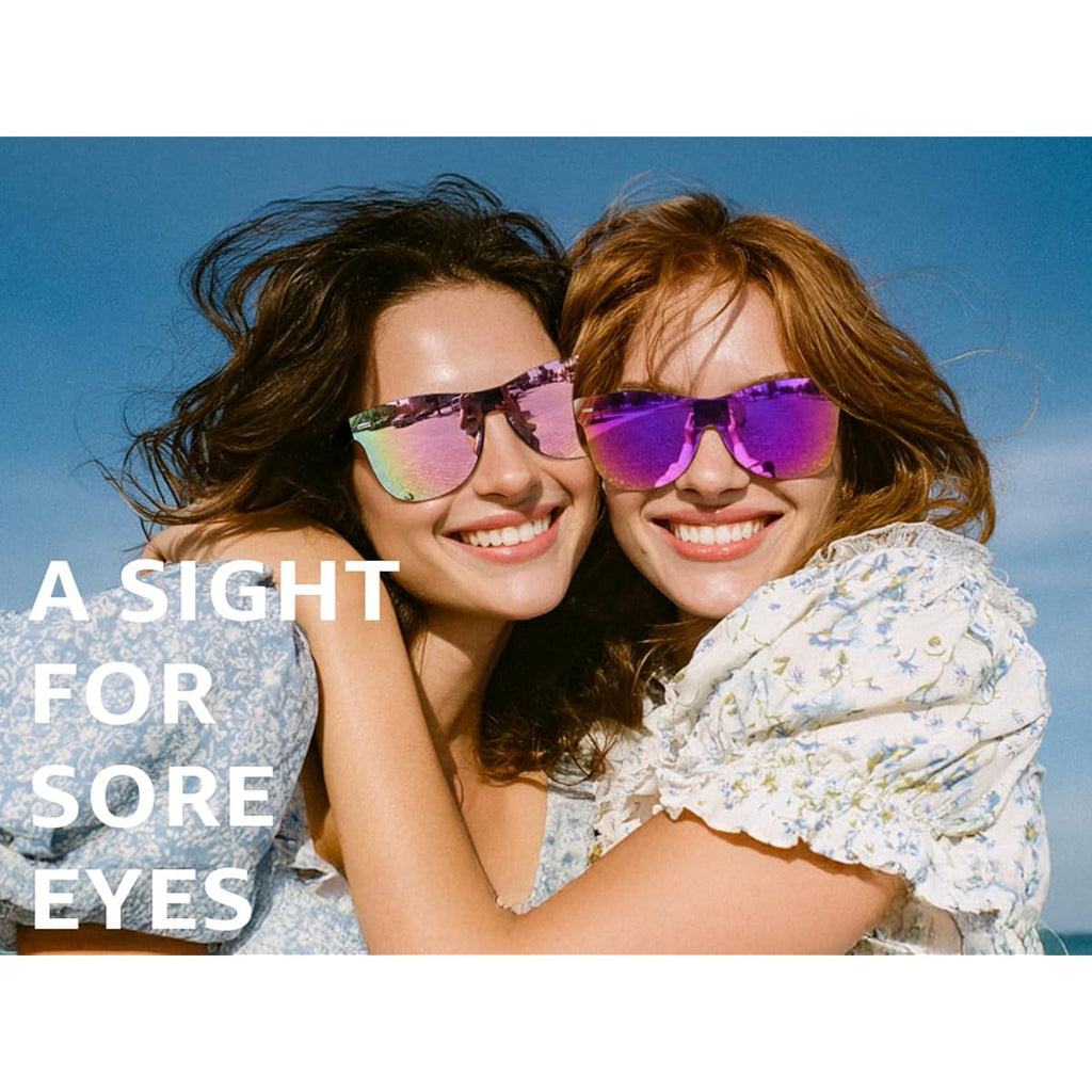 FEISEDY Trendy Rimless Mirrored One Piece Lens Sunglasses Reflective Sun Glasses B4114 (2 Pack)dark Purple Mirror & Pink Mirror