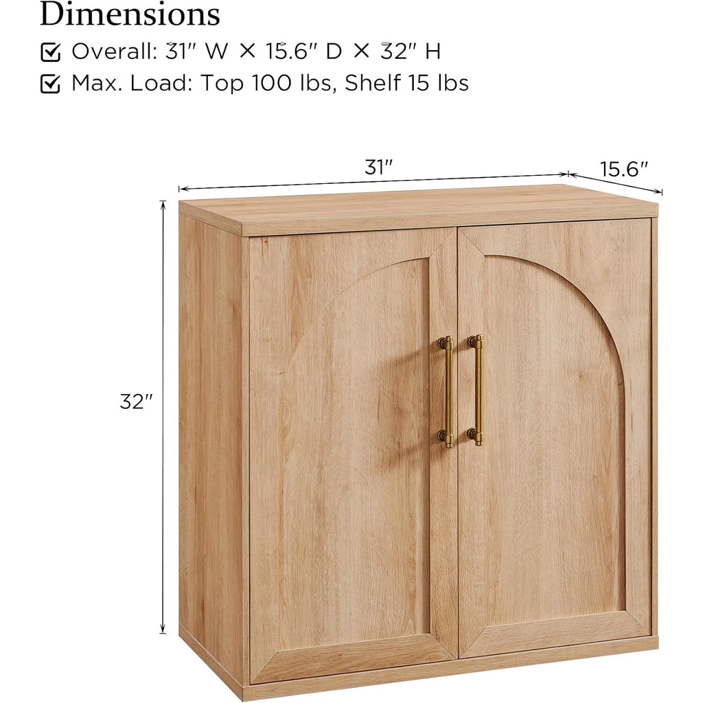 Arched Door Sideboard Buffet Cabinet Set Of 3, Natural Oak | Modular, Multi-Compartment Storage, Adjustable Shelf, Soft Close Hinges, Freestanding, For Dining Room, Living Room