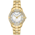 Bulova Ladies' Crystal Stainless Steel 3-Hand Quartz Watch, White Mother-Of-Pearl Dial