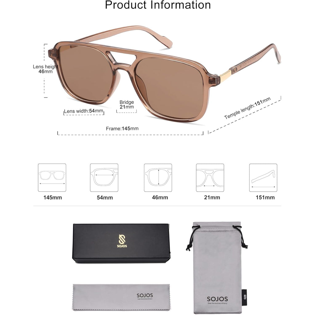 SOJOS Retro Aviator Sunglasses for Women Men,Trendy Rectangle Womens Mens Shades Sun Glasses SJ2202