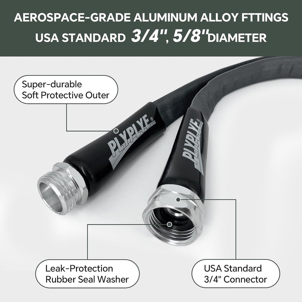 Garden Hose 25Ft, Made Of Tpu(Not Pvc), Ultra-Light & Flexible Water Hose, Non-Shrinking, Easy To Store, Drinking Water Safe Material, All-Weather, Black&Gray