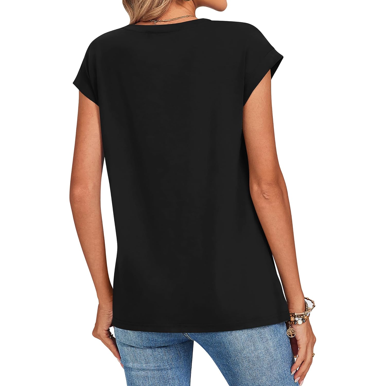 Womens Tops Summer Casual Cap Sleeve Tshirts Shirts Business Dressy Spring Fashion Outfits Trendy Clothes