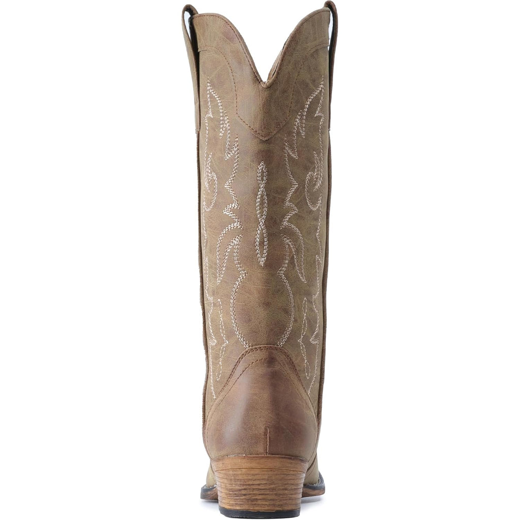 IUV Cowboy Boots for Women Mid Calf Fashion Cowgirl Boots with Embroidery Western Snip Toe