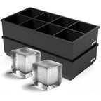 Ice Cube Molds – 2-Pack Silicone Trays For 8 Large Square Cubes – Slow-Melt Ice For Whiskey, Cocktails, Coffee & More (Black)