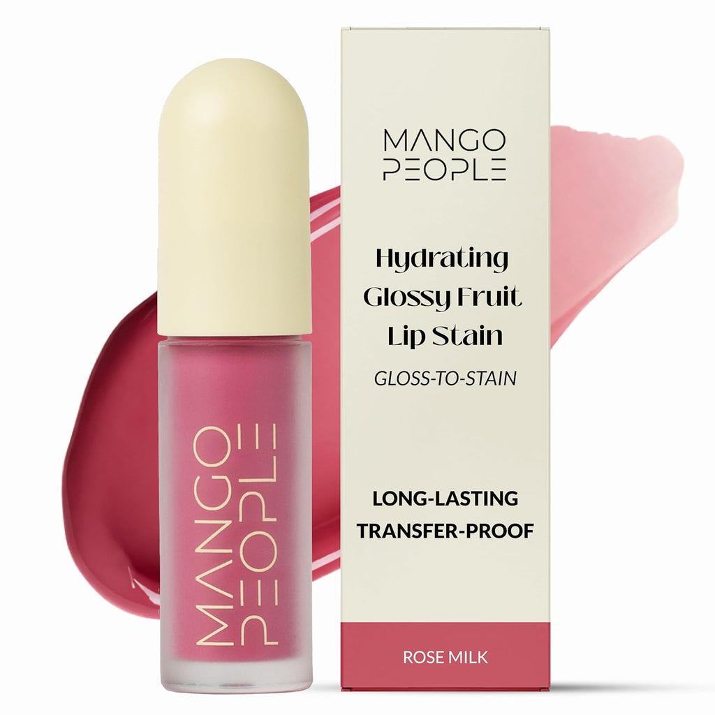 Mango People Hydrating Glossy Fruit Lip Stain, 2-in-1 Gloss to Long Lasting Stain, Tint & Oil Stain, Lightweight Lip Makeup with High-Shine Finish for Soft, Smooth and Nourished Lips, Rose Milk