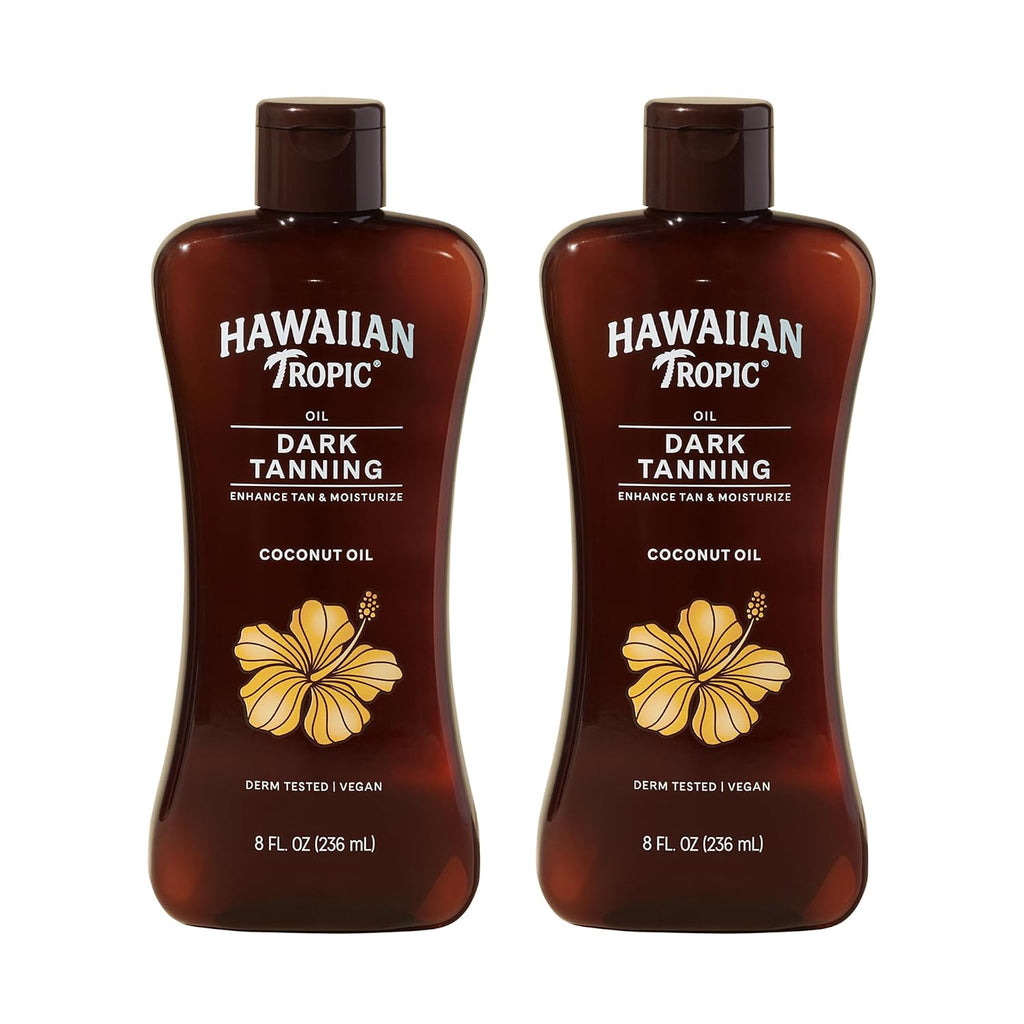 Hawaiian Tropic Dark Tanning Oil, 8 Fl Oz | Moisturizing Body Oil With Cocoa Butter, Tan Enhancer, 8 Fl Oz Each Twin Pack