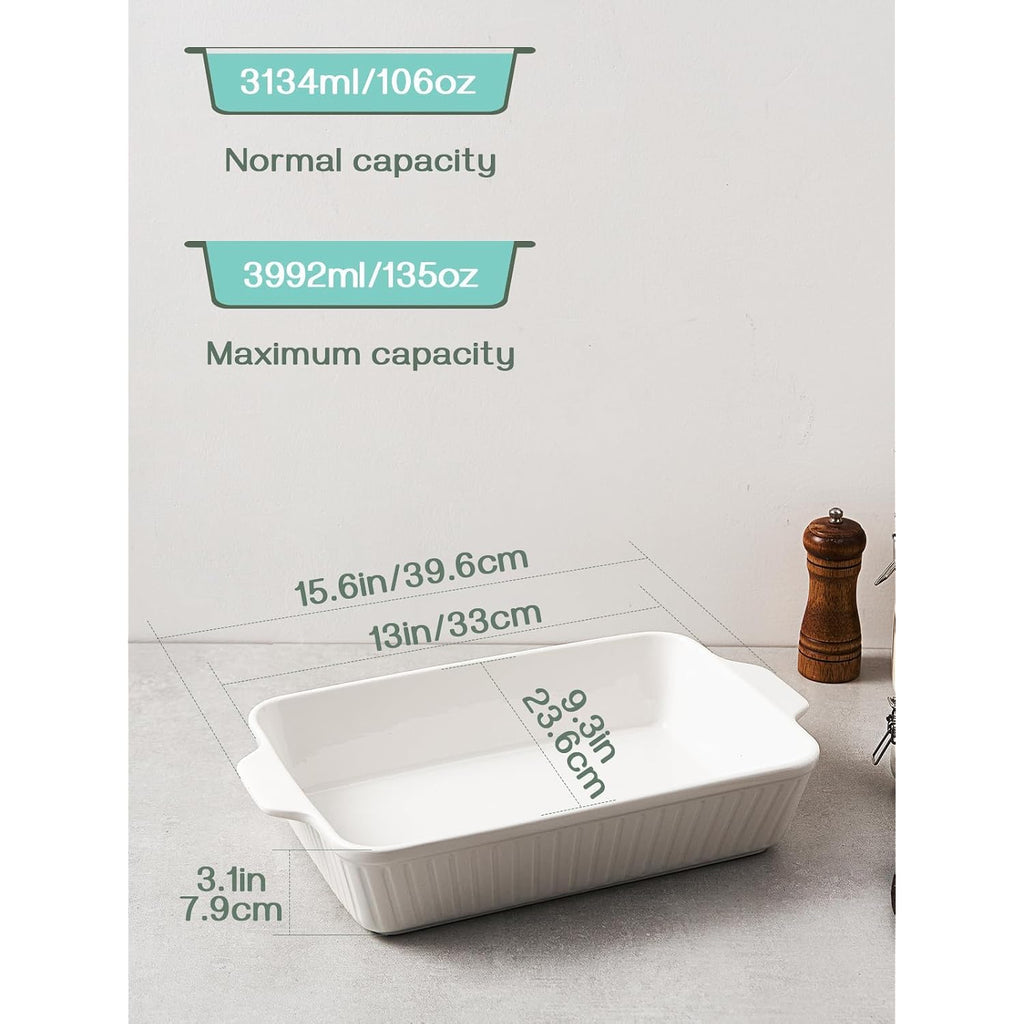 Dowan Casserole Dish, 9X13 Ceramic Baking Dish, Large Lasagna Pan Deep For Oven, 4.2 Quarts Baking Pan With Handles, Oven Safe And Durable Bakeware For Lasagna, Home Decor, Wedding Gift, Soft White
