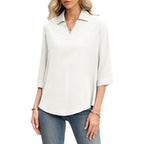 Lomon Womens 3/4 Sleeve Tops V Neck Cotton Linen Work Blouse Collared Shirts For Women Business Casual 2026