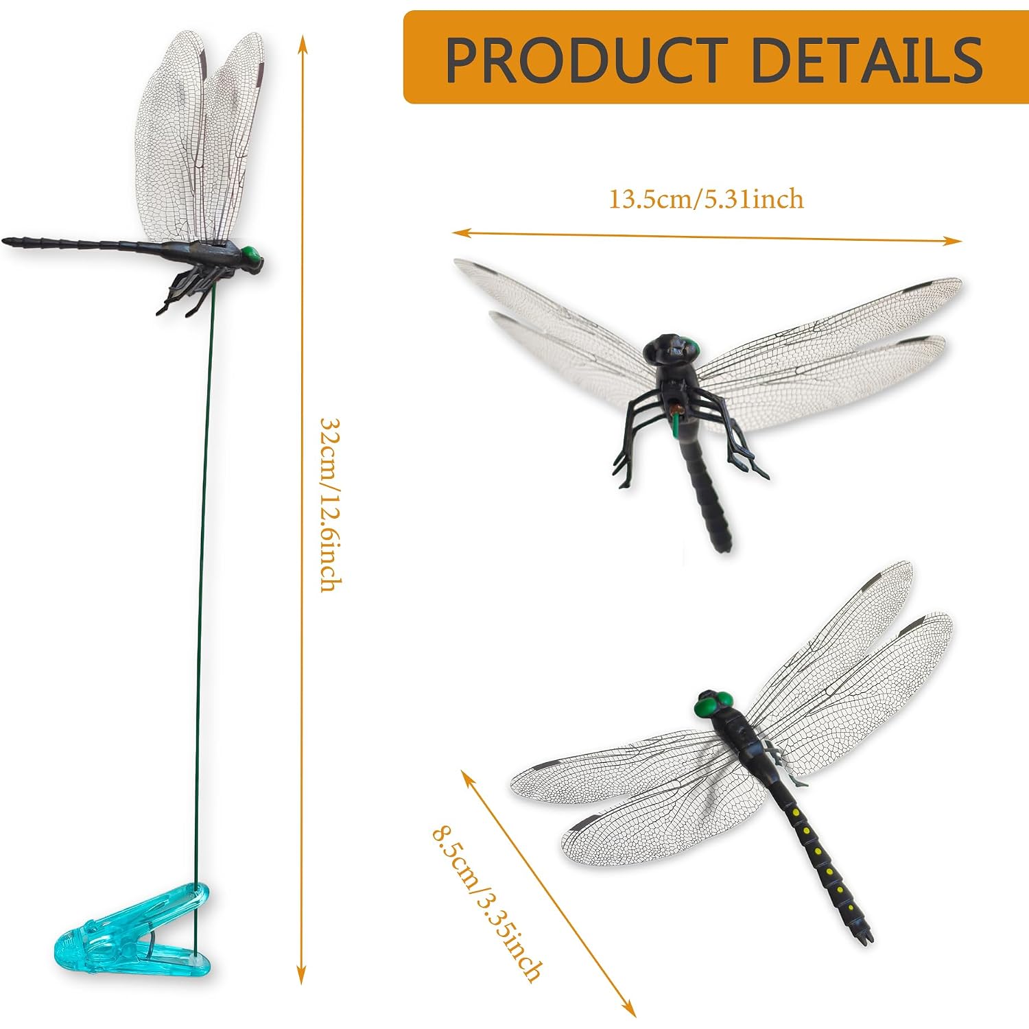 6 Pcs Dragonfly Clips Black Artificial Realistic 3D Dragonflies