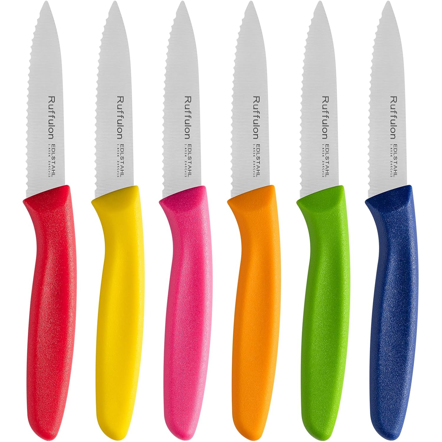 Stainless Steel Paring Knife With Serrated Blade, 6 Pieces Set Vegetable And Fruit Knife, Ultra Sharp Small Kitchen Knife, Colorful Paring Knives With Pp Plastic Ergonomic Handle.