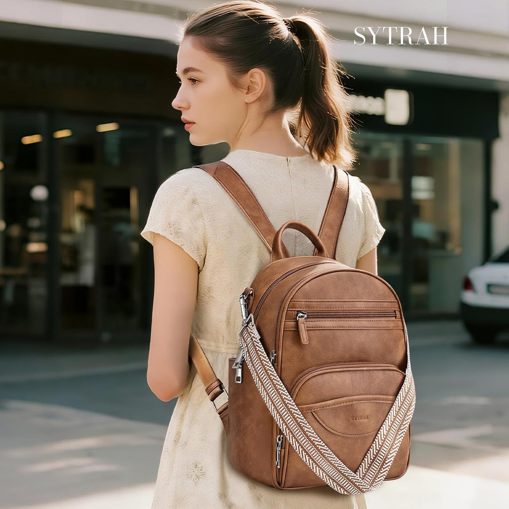 Backpack Purse For Women, Backpack Vegan Leather With Rfid Blocking & Tablet Pocket, Shoulder Handbag For Travel& Work Brown