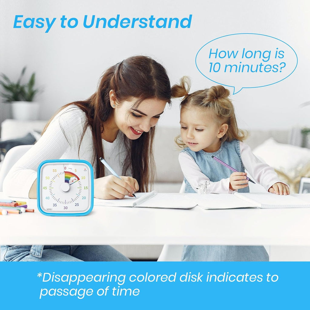 Rainbow Visual Timer, 60-Min Countdown Timer For Kids, Blue | Protective Case, Silent Time Management Tool, Mute And Ringing Alarm Available, Low Power Reminder, For Study, Game, Work Etc