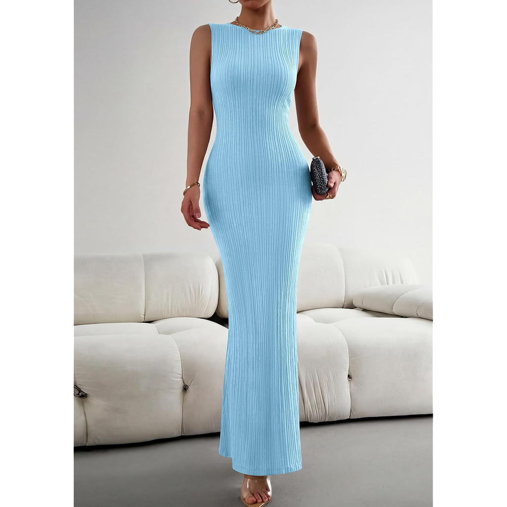 Prettygarden Women'S 2026 Summer Casual Maxi Dresses Ribbed Knit Sleeveless Bodycon Elegant Going Out Beach Vacation Clothes