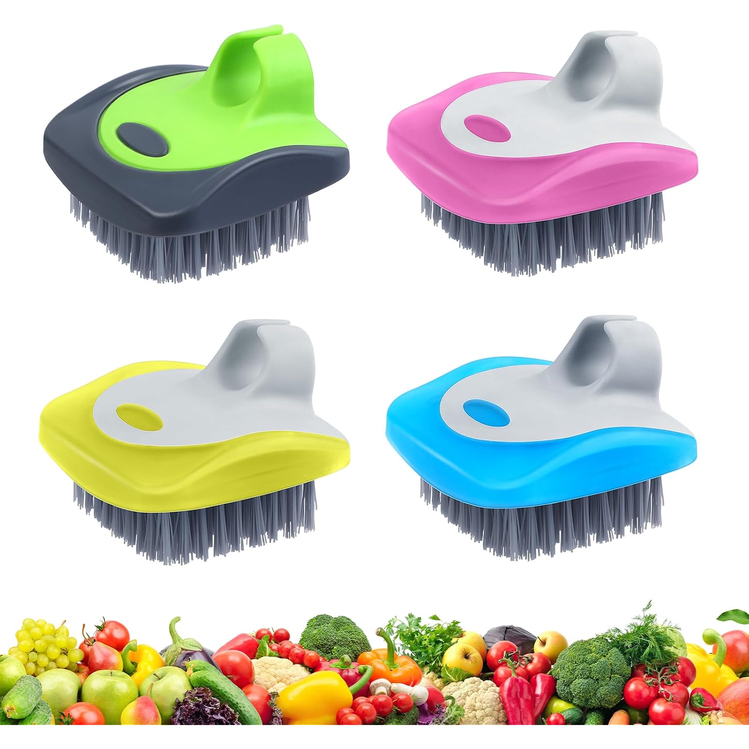 Aodaer 4 Pieces Vegetable Brush Potato Scrubber Brush Silicone Hard And Soft Side Fruit Cleaning Tools For Delicate Or Tough-Skinned Vegetables