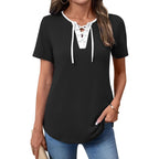Womens Criss Cross Short Sleeve T-Shirts V-Neck Floral Summer Blouse Tops