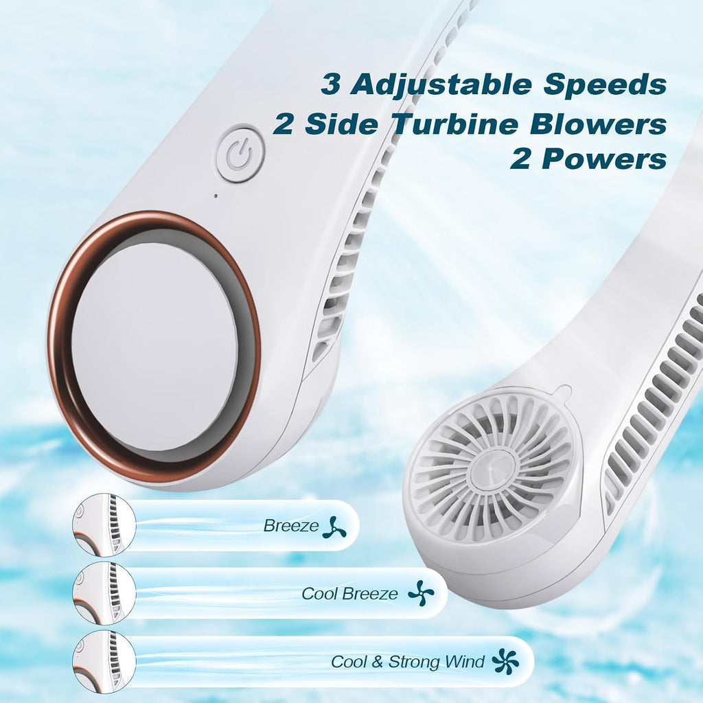Civpower Neck Fan: Portable Personal Neck Cooling Rechargeable Bladeless Fan - Hands Free 3 Speed 4000 Mah Battery Usb Operated Wearable Headphone Design - Gift For Men Women Outdoor (White)