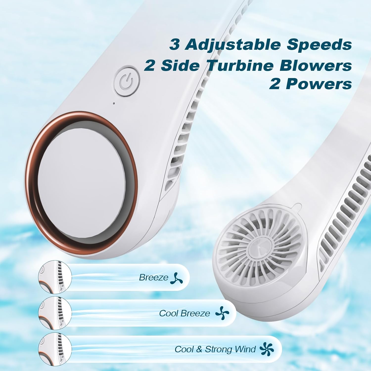 Civpower Neck Fan: Portable Personal Neck Cooling Rechargeable Bladeless Fan - Hands Free 3 Speed 4000 Mah Battery Usb Operated Wearable Headphone Design - Gift For Men Women Outdoor (White)